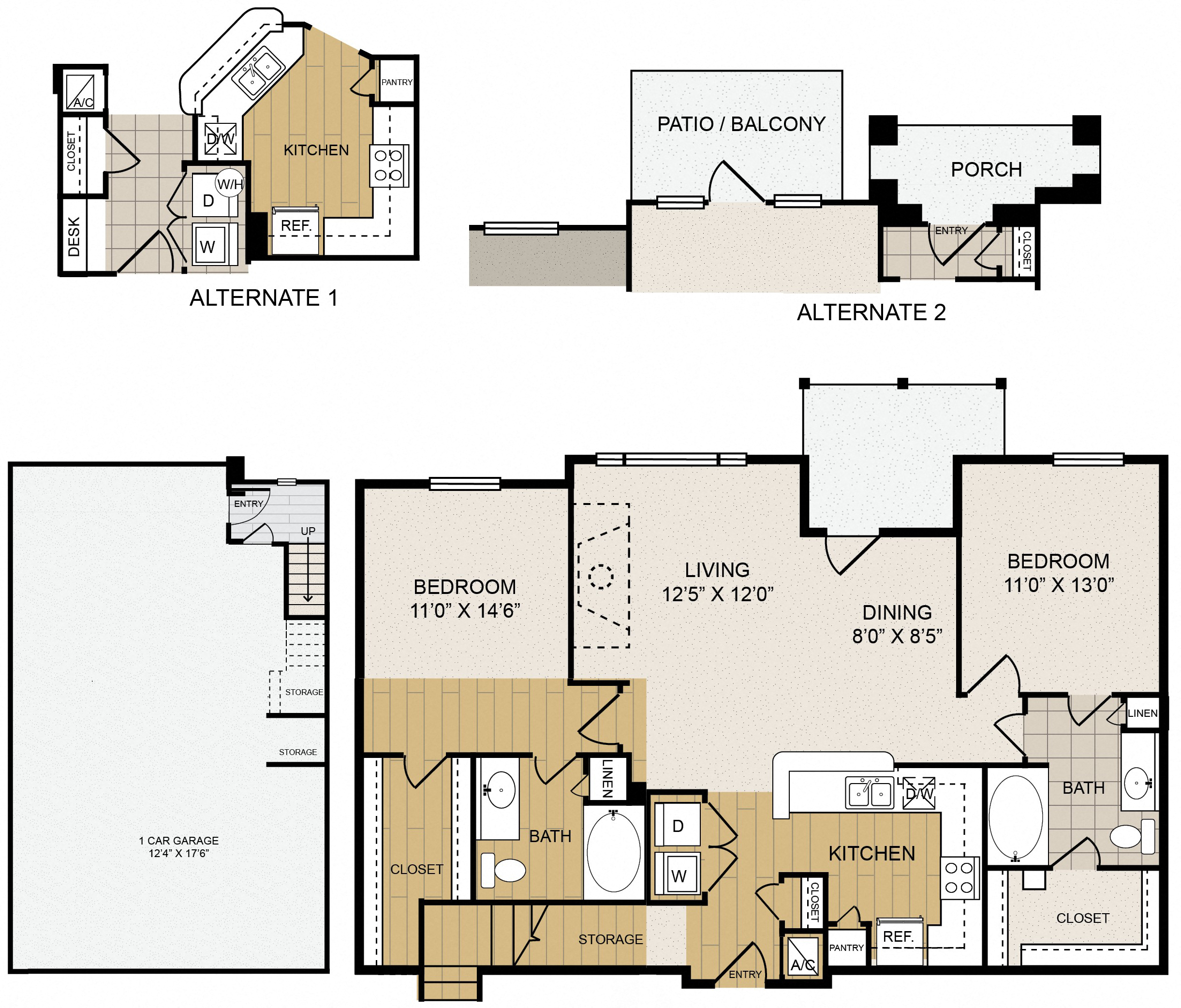 Floor plan for 2 beds, 2 baths, 1198 sqft